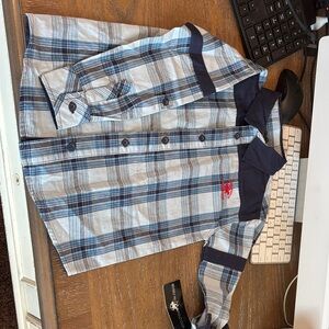 Beverly Hills Polo Club Navy and Gray Plaid Shirt